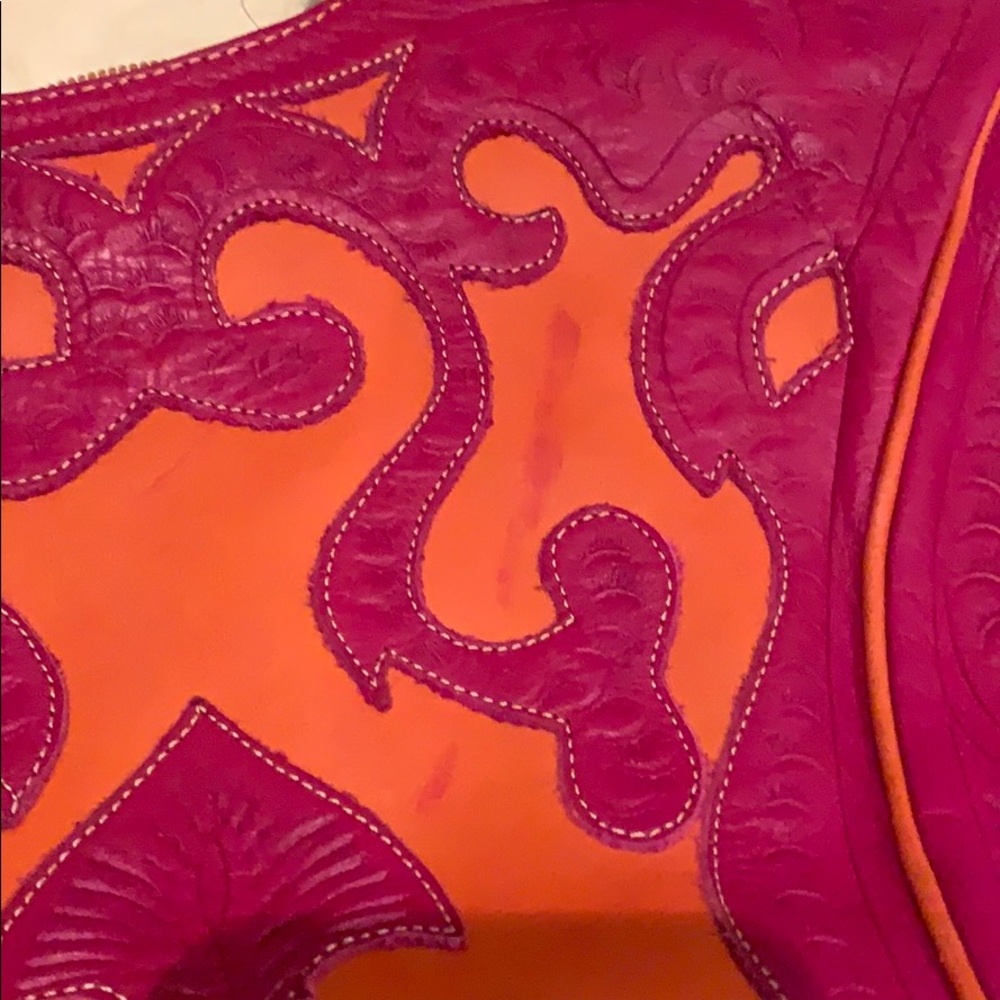 Pink and orange tooled leather bag - Picture 3 of 5